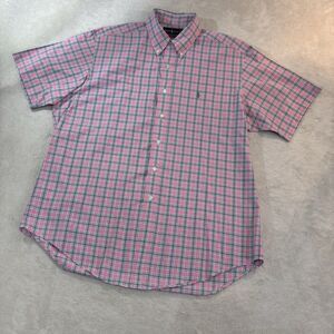 RALPH LAUREN Men’s L Pink Classic Fit Short Sleeve Button Down Shirt Money Logo